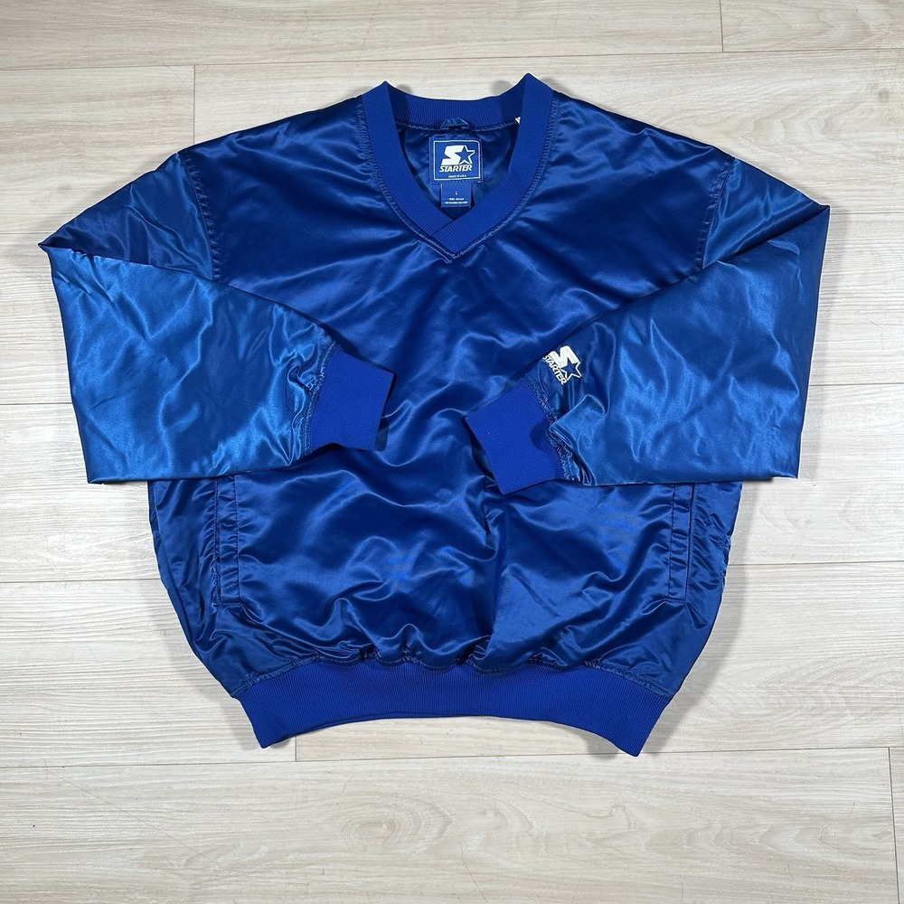 Vintage Starter Jacket Mens L Blue V-Neck Pullover Nylon Windbreaker 90s USA